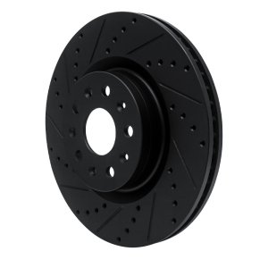 Cadillac CTS Brake Rotor (1) - Front Left - R1 Concepts - Drilled & Slotted - Black - `14-`25